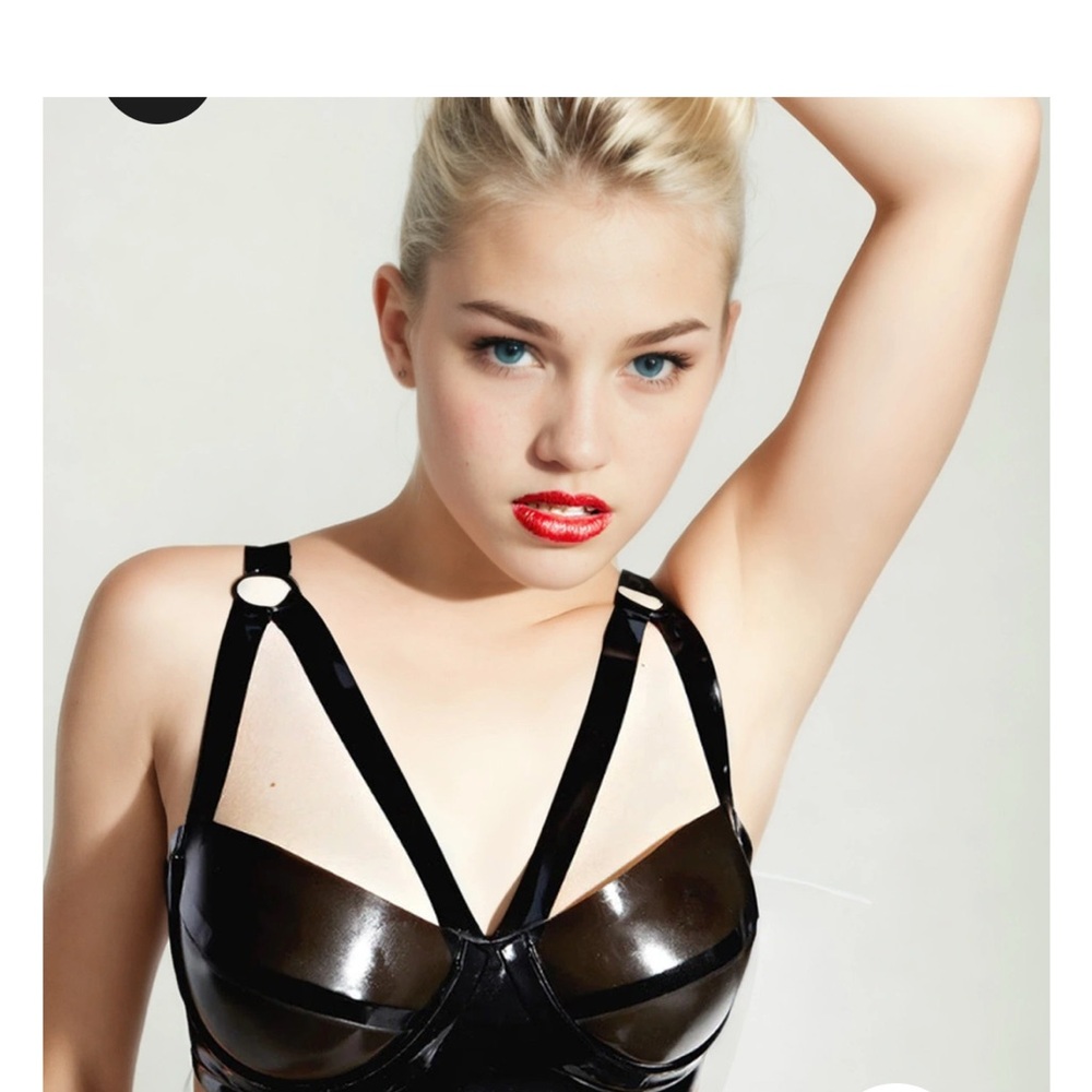 Latex Magic Black Cross Strap Latex Top Size M